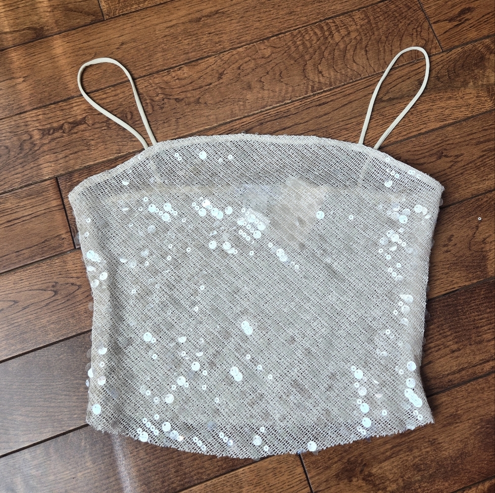 💫 5/$15 - NWOT Zara Clear Sequin Sheer Tank Top in Women's Size Medium